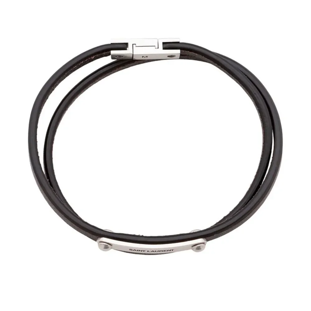 Saint Laurent Leather ID Double Wrap Bracelet